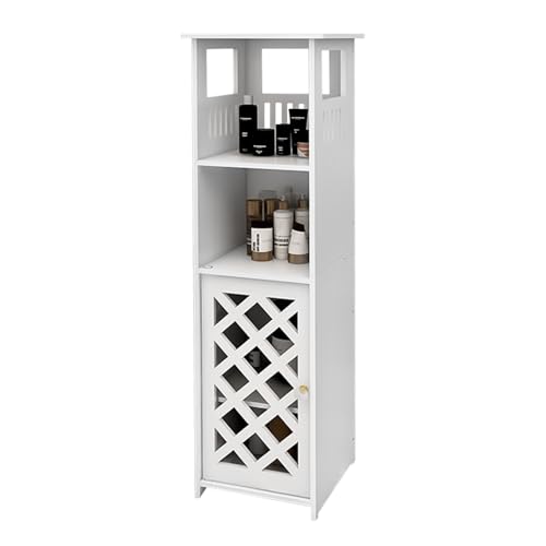 HUOLE Badezimmerschrank, Eckschrank mit Tür und Regalen, Halterung für Toilettenpapier, verstellbares Regal, Badezimmerschrank von HUOLE