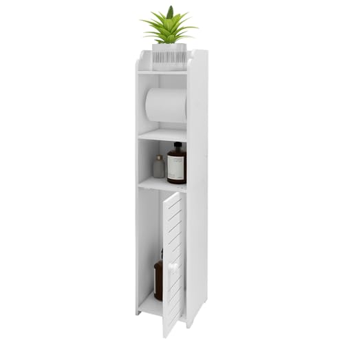 HUOLE Badezimmerschrank, Toilettenschrank, Badschrank schmal, Beistellschrank, Aufbewahrungsschrankl, Schrank Toilettenschrank mit Klopapierständer-15 * 17 * 76cm – weiß HUOLE Badezimmerschrank, Toilettenschrank, Badschrank schmal, Beistellschrank, Aufbewahrungsschrankl, Schrank Toilettenschrank mit Klopapierständer-15 * 17 * 76cm – weiß von HUOLE