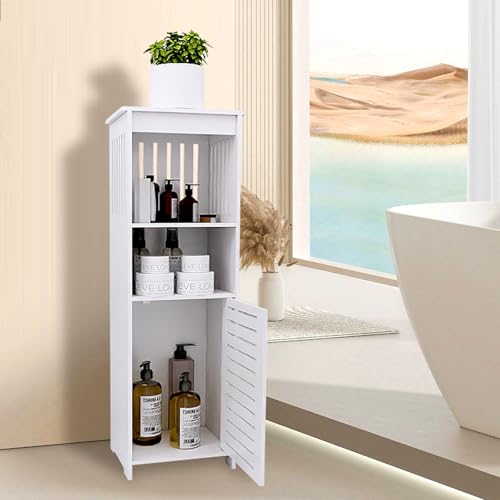 HUOLE Badezimmerschrank, kleiner Aufbewahrungsschrank für Toilette, WC-Bürstenhalter, Badezimmermöbel auf Holzfuß, 25 x 20 x 80 cm, Weiß HUOLE Badezimmerschrank, kleiner Aufbewahrungsschrank für Toilette, WC-Bürstenhalter, Badezimmermöbel auf Holzfuß, 25 x 20 x 80 cm, Weiß von HUOLE