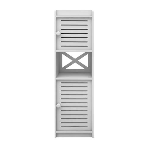 HUOLE Badezimmerschrank Schmal Hochschank Stehender Badschrank Badmöbel Schrank Toilettenschrank mit Klopapierständer-22 * 20 * 75cm – weiß von HUOLE