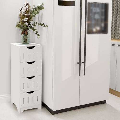 HUOLE Badkommode Badschrank mit Fußpolster, Badschrank, Beistellschrank mit 4 Schubladen, für Badezimmer, Wohnzimmer, Esszimmer, Küche, modern-30 * 30 * 82cm-weiß HUOLE Badkommode Badschrank mit Fußpolster, Badschrank, Beistellschrank mit 4 Schubladen, für Badezimmer, Wohnzimmer, Esszimmer, Küche, modern-30 * 30 * 82cm-weiß von HUOLE