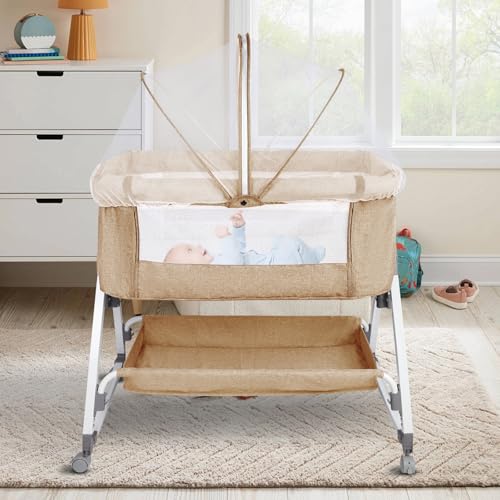 HUOLE Beistellbett, 2 in1 Baby Bett ab Geburt bis 25 kg, Zustellbett 6 Höhenverstellung, mit Matratze/Faltbare Seitenwand/Räder, Netzgewebe Kinderbett-80 * 40 * 100-115cm – gebrochenes Weiß HUOLE Beistellbett, 2 in1 Baby Bett ab Geburt bis 25 kg, Zustellbett 6 Höhenverstellung, mit Matratze/Faltbare Seitenwand/Räder, Netzgewebe Kinderbett-80 * 40 * 100-115cm – gebrochenes Weiß von HUOLE