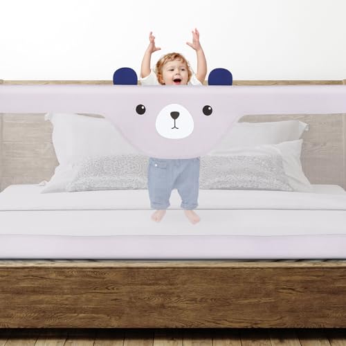 HUOLE Bett Bettgitter Baby Bettschutzgitter mit Höhenverstellbar Kinderbettgitter für Kinderbetten, Elternbetten & Alle Matratzen Massivholzbetten, 175 * 100 * 26cm – grau von HUOLE