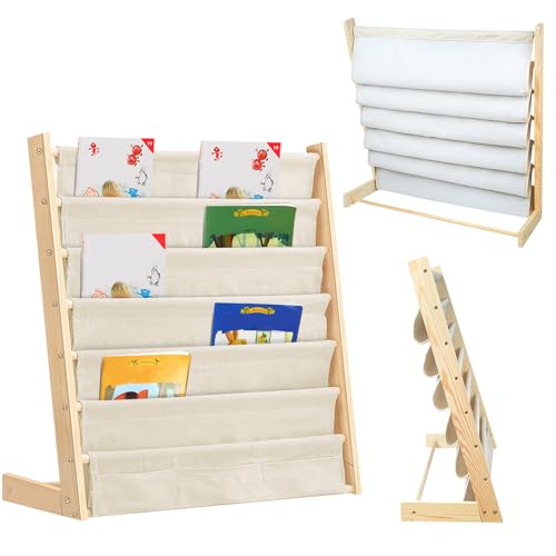 HUOLE Bücherregal, Aufbewahrungsregal für Kinder, 6 Etagen, Metall, Bücherregal mit Aufbewahrungsfächern, 75 x 30 x 79 cm, Holzfarbe (2 Stück) von HUOLE