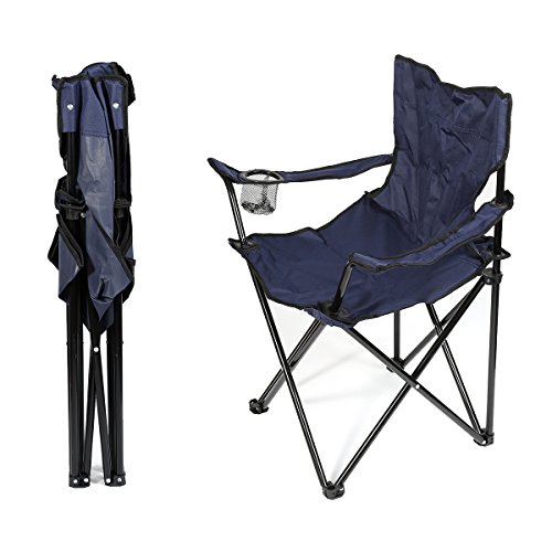 HUOLE Campingstuhl faltbar – Angelstuhl – Gartenstuhl – Campingstuhl faltbar mit Getränkehalter Relaxstuhl – Anglersessel 50 x 50 x 80 cm, Marineblau, 1 Stück von HUOLE