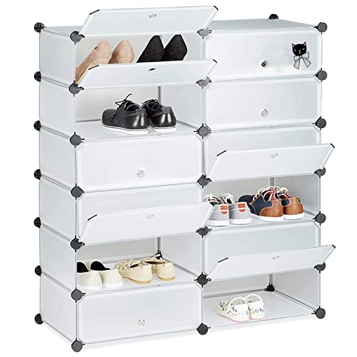 HUOLE DIY Kleiderschrank Regalsystem Schuhregal, modularer Kombischrank, platzsparendes Steckregalsystem, Bücherregal Tragbarer Faltschrank mit Türen,91 * 36 * 105cm von HUOLE