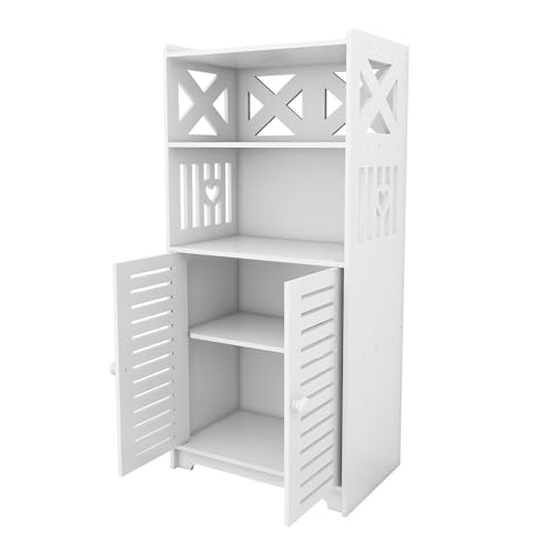 HUOLE Eckschrank mit Tür und Regalen, Halterung für Toilettenpapier, verstellbares Regal, Badezimmerschrank, 75 x 22 x 36 cm, Weiß HUOLE Eckschrank mit Tür und Regalen, Halterung für Toilettenpapier, verstellbares Regal, Badezimmerschrank, 75 x 22 x 36 cm, Weiß von HUOLE