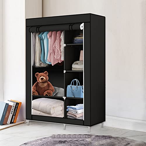 HUOLE Faltschrank - Stoffschrank Kleiderschrank mit Kleiderstange, Fächern und Seitentasche - Camping Steckschrank Textil Garderobe-105 * 45 * 170cm -Reines Schwarz HUOLE Faltschrank - Stoffschrank Kleiderschrank mit Kleiderstange, Fächern und Seitentasche - Camping Steckschrank Textil Garderobe-105 * 45 * 170cm -Reines Schwarz von HUOLE