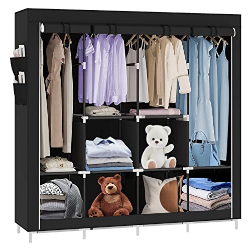 HUOLE Faltschrank - mit Reißverschluss Stoffschrank Kleiderschrank mit Kleiderstange, Fächern und Seitentasche - Camping Steckschrank Textil Garderobe-167 * 45 * 170cm -Reines Schwarz HUOLE Faltschrank - mit Reißverschluss Stoffschrank Kleiderschrank mit Kleiderstange, Fächern und Seitentasche - Camping Steckschrank Textil Garderobe-167 * 45 * 170cm -Reines Schwarz von HUOLE