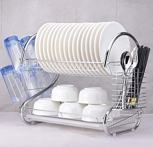 HUOLE Geschirrabtropfgestell, 2 Etagen Geschirrkorb und Abtropfbrett Set Küchenorganizer mit Abtropfbrett, Utensilienhalter(40 * 26 * 37 cm (Essstäbchenkäfig + Schneidebretthalter)) von HUOLE