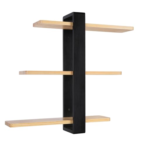 HUOLE Industrielles Wandregal aus Stahl für Holzrohre, Hängeregal, Bücherregal, 3 Ebenen, für Küche, Wohnzimmer, Schlafzimmer, 58 x 50 x 16 cm, Schwarz (2 Stück) von HUOLE