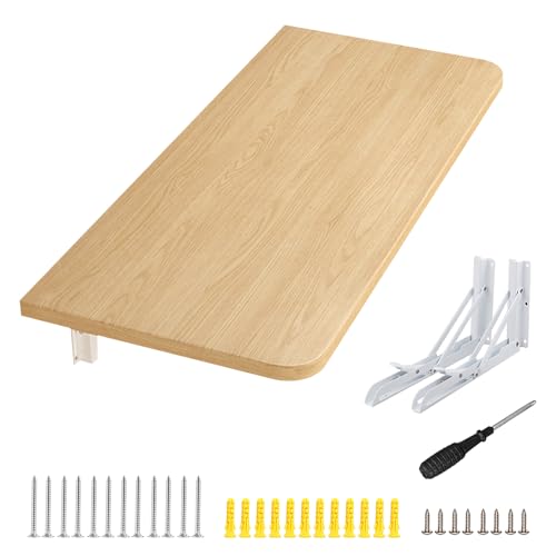 HUOLE Klappbarer Wandtisch, Tischplatte aus Akazienholz massiv + eichefarben, Baumkanten-Platte für Heimwerker, geeignet für Arbeitsplatten, Tische & Fensterbretter-60 * 30 * 1,6cm-Walnussfarbe von HUOLE