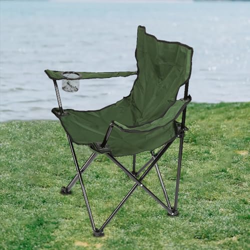 HUOLE Klappstühle für Angeln, Camping, Angeln, Regisseure – Campingstühle, mit Getränkehalter und Tasche, 50 x 50 x 80 cm, Militärgrün, 1 Stück von HUOLE
