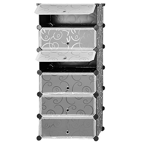 HUOLE Kleiderschrank, Tragbarer Regalsystem, Schlafzimmerschrank kleiderschrank Weiss für Schlafzimmer, DIY Kleiderschrank Garderobenschrank Steckregalsystem Regalsystem,6 Etagen von HUOLE