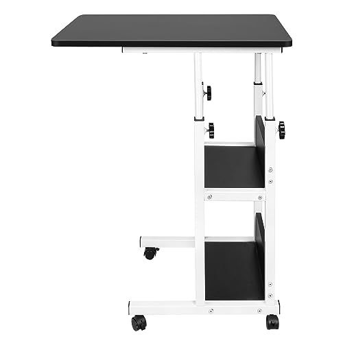 HUOLE Laptoptisch Höhenverstellbar mit Rollen Betttisch Beistelltisch pflegetisch auf Rollen Computertische Mobiler Schreibtisch Laptop Ständer für krankenbett Büro -60 * 40 * 76-86,5 cm – schwarz von HUOLE