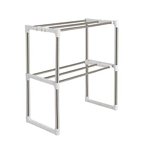 HUOLE Mikrowellen-Ofenständer, 2-stöckig, multifunktional, für Mikrowelle, Organizer, Arbeitsplatte, Edelstahl, feinmaschig, silberfarben, Küchenregal-63 * 24 * 47-87cm (Silber) von HUOLE