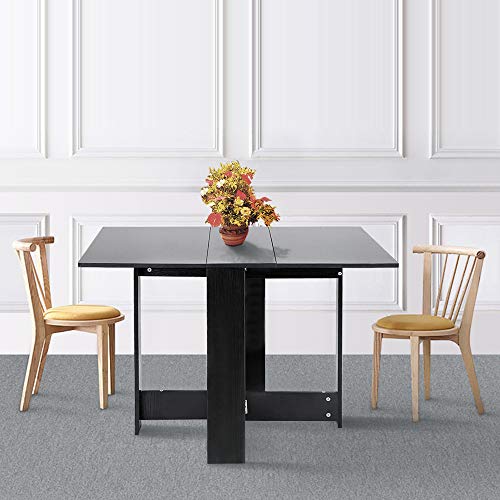 HUOLE Mobiler Klapptisch, Klappbarer Esstisch Geeignet für kleine Räume mit 1 Schublade und 2 Ablagen für Esszimmer und Küche, 103 * 76 * 73,4 cm (schwarz) von HUOLE