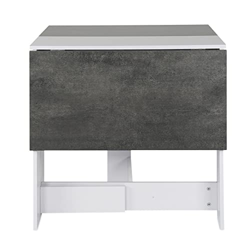 HUOLE Mobiler Klapptisch, Klappbarer Esstisch Geeignet für kleine Räume mit 1 Schublade und 2 Ablagen für Esszimmer und Küche, 103 * 76 * 73,4cm (weiß + Beton) von HUOLE