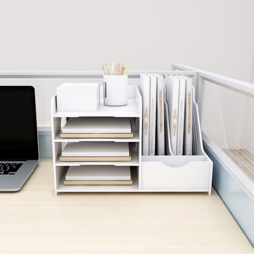 HUOLE Ordnerregal und Dokumentenhalter – Multifunktionaler Schreibtisch-Organizer – Aufbewahrungsbox aus PVC für Haus und Schule – 40 x 31 x 25 cm – Weiß (1 Stück) von HUOLE