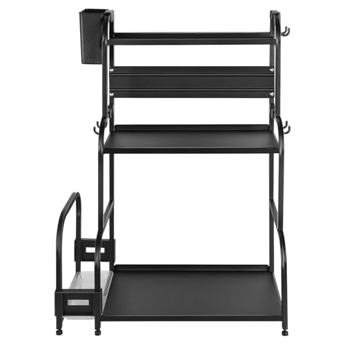 HUOLE Organizer für Küchenspüle, Metall, Aufbewahrung unter der Spüle, Schublade mit 6 Haken, höhenverstellbar, verschiebbar, Organizer, Küchenschrank, Gewürzregal, 38 x 22 x 60 cm (schwarz) von HUOLE