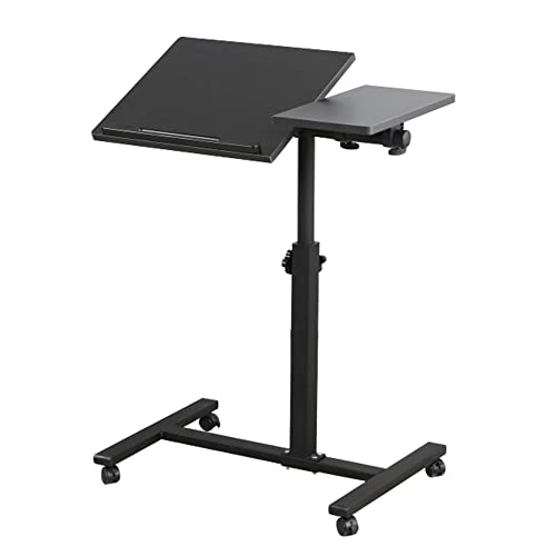 HUOLE Schrebitisch Steh Sitz-Stehpult Höheverstellbar Computertisch Beistelltisch Pflegetisch Laptoptisch PC Tisch mit Rollen für Büro-60 * 34,5 * 58-90cm (schwarz) von HUOLE