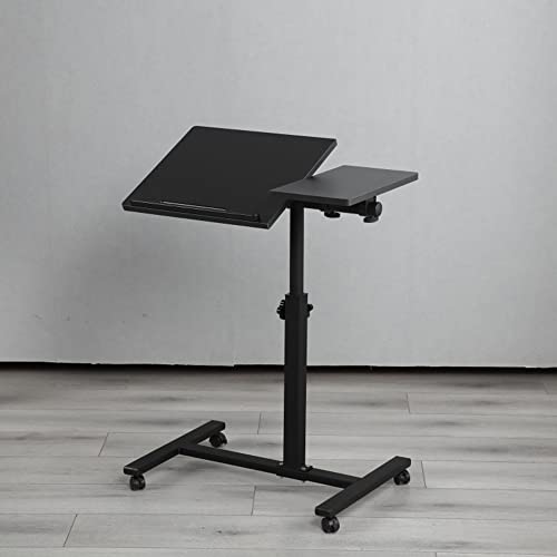 HUOLE Schrebitisch Steh Sitz-Stehpult Höheverstellbar Computertisch Beistelltisch Pflegetisch Laptoptisch PC Tisch mit Rollen für Büro-60 * 34,5 * 58-90cm (schwarz) von HUOLE