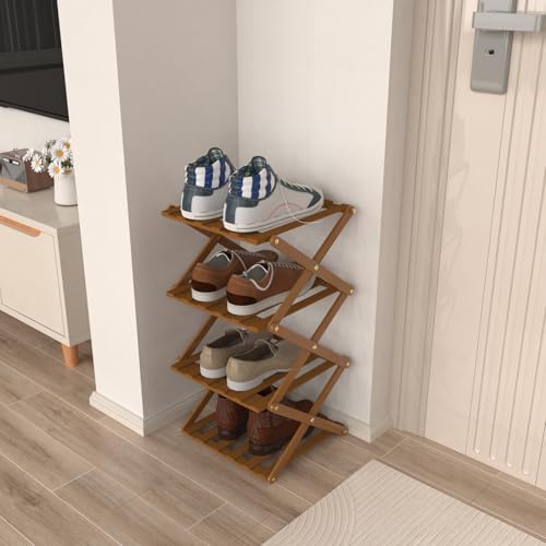 HUOLE Schuhregal, faltbar, aus Holz, faltbar, aus Bambus, große Kapazität, 25 x 25 x 65 cm (4) (dunkelgrau) von HUOLE