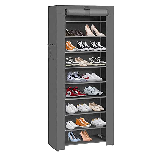 HUOLE Schuhschrank L 10 Ebenen, Schuhregal geschlossen 50 Paar Schuhe, Stoff Bezug wasserabweisend, Schuhaufbewahrung Stoffschrank Stecksystem-60 * 30 * 160cm – dunkelgrau von HUOLE