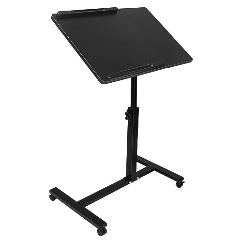 HUOLE Stehpult Höhenverstellbarer Schreibtisch, Laptoptisch 60x40cm, Mobiler Computertisch mit 4 Rollen, Sitz-Stehtisch Schreibtisch Rolltisch Beistelltisch-70 * 44 * 65/95 cm – schwarz von HUOLE