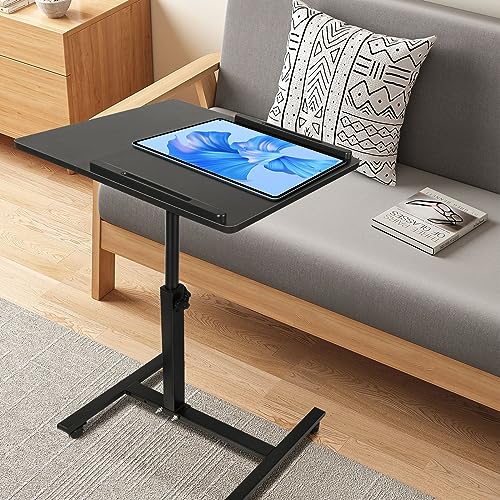 HUOLE Stehpult Höhenverstellbarer Schreibtisch, Laptoptisch 60x40cm, Mobiler Computertisch mit 4 Rollen, Sitz-Stehtisch Schreibtisch Rolltisch Beistelltisch-70 * 44 * 65/95 cm – schwarz von HUOLE