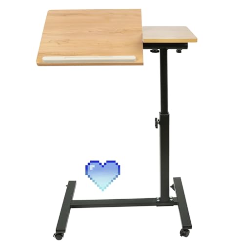 Stehpult Höhenverstellbarer Schreibtisch/Mobiler Stehtisch mit 4 Rollen, Steh-Sitz Schreibtisch mit Rädern, Überbett-Tisch für Wohnzimmer, Max 15KG,60 * 34,5 * 58-90cm (holzfarbe) von HUOLE