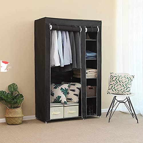 Stoffkleiderschrank mit Reißverschluss Stoffschrank Kleiderschrank Schuhregal mit Ablagefächern,Kellerregal Standregal,Stoffschrank Faltschrank Garderobe,172 * 105 * 43cm- Schwarz von HUOLE