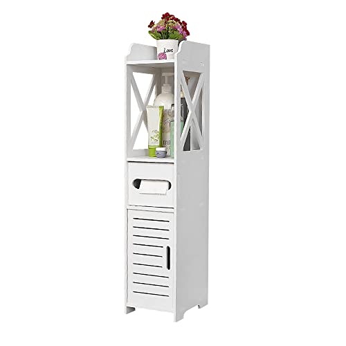 HUOLE Wasserdichter Badezimmerschrank, weiß, Badezimmer-Aufbewahrungsregal, Organizer mit täglicher Schicht und 1 Schranktür-20 * 20 * 80cm HUOLE Wasserdichter Badezimmerschrank, weiß, Badezimmer-Aufbewahrungsregal, Organizer mit täglicher Schicht und 1 Schranktür-20 * 20 * 80cm von HUOLE