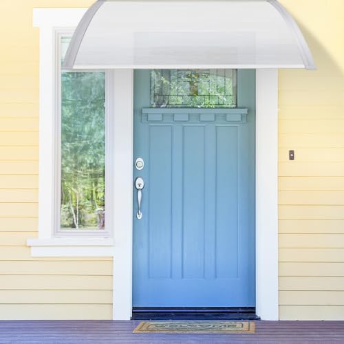 Haustür Haustürdach Polycarbonat Sonnenschutz Regenschutz, Haustürvordach PC-Blatt + ABS-Halterung,60 * 100cm-grau+weiß von HUOLE