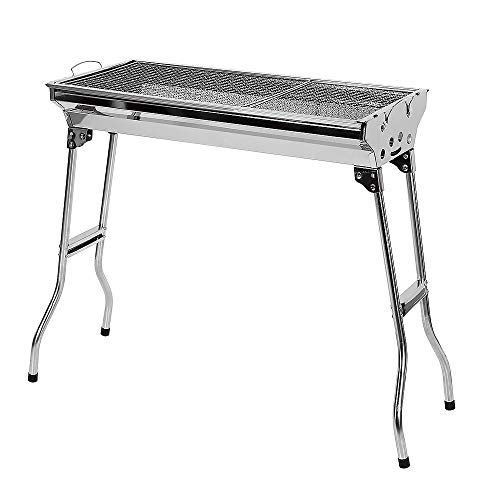 Holzkohlegrill Edelstahl Grill für den Außenbereich, faltbarer einfachen Transport, Garten Hinterhof Party Picknick Reisen Kochen im Freien,73 * 33,5 * 70 cm-Silver von HUOLE