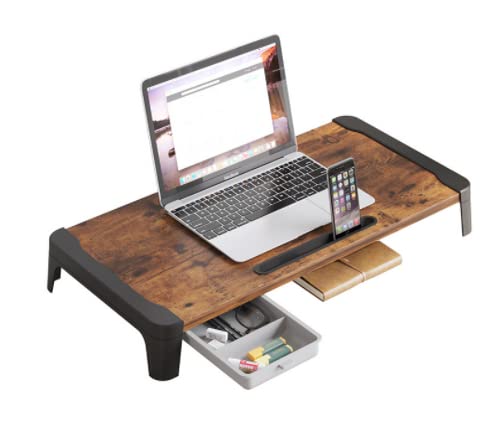 Laptoptisch Notebooktisch Höhenverstellbar mit Schublade Belüftet Neigbar Faltbar Laptopständer Betttisch Bett Couch Sofa (60 x 24 x 9 cm – braun) von HUOLE