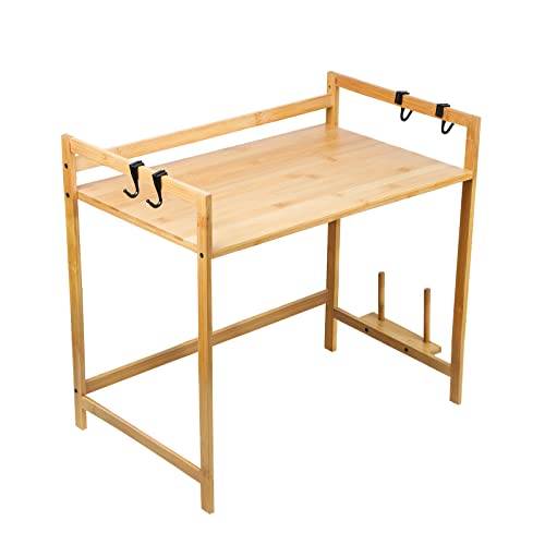 Mikrowellen Regal, Bamboo Mikrowellenständer Mikrowellenhalte mit Hacken und Schneidebrettständer, Multifunktional Holz Mikrowellenhalterung für Küchen-52 * 37 * 65cm-2 Schichten von HUOLE