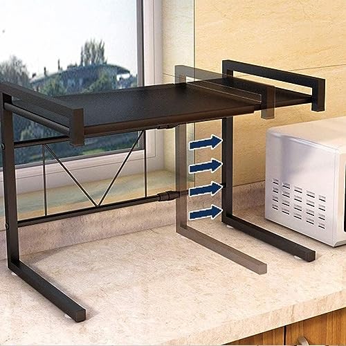 Mikrowellen Ständer/Regal, Mikrowellen Ständer/Organizer mit Hacken, Mikrowellenhalterung,Microwave Holder/Rake grössenverstellbar-42 cm (40–65 cm) – schwarz von HUOLE