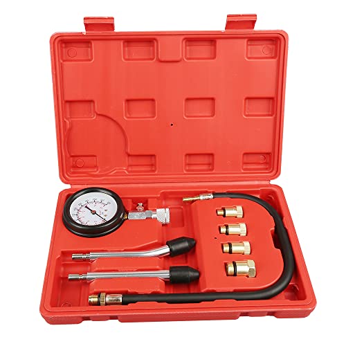 Motor Zylinder Kompressionstester Manometer Diagnosewerkzeug Kompressionstester Set, Druckprüfer Auto Benzinmotor Motorrad Testgerät Präzisions Manometer 9 STÜCKE von HUOLE