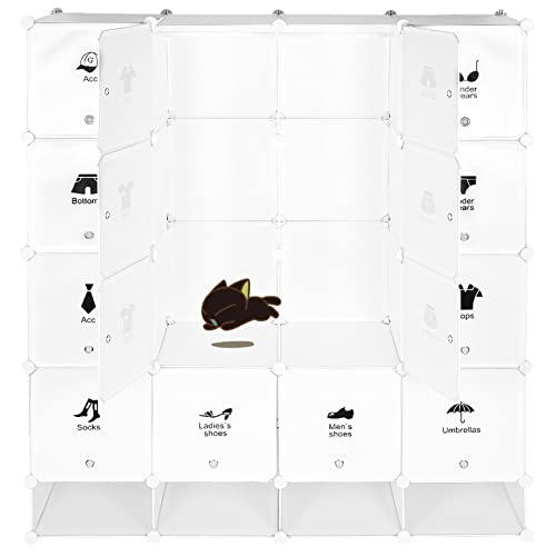 Portable Garderobe für hängende Kleidung, Kombischrank, modulare Schrank für platzsparende, ideale Storage Organizer Cube für Bücher, Spielzeug Regalsystem Kleiderschrank mit 16Fächern(4 Stockwerke) von HUOLE