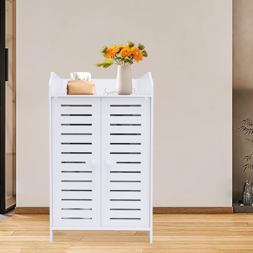 Schuhschrank, Kommode, Aufbewahrungsschrank mit 2 Türen mit Einlegeböden, aus Melamin, matt-weiß, 40 x 35 x 71 cm (3 Jahre) von HUOLE