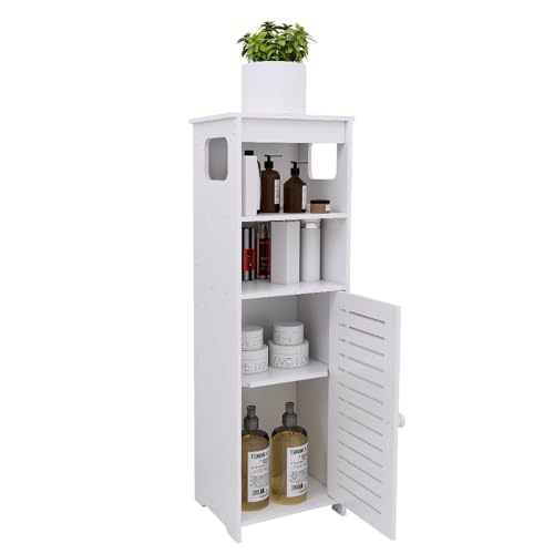 Toilettenpapierhalter für Schrank, kleiner Schrank für Toilette, freistehendes Badezimmermöbel mit Standfuß, modernes Design, Säule, Schrank/Schrank, 24 x 20 x 75 cm, Weiß von HUOLE