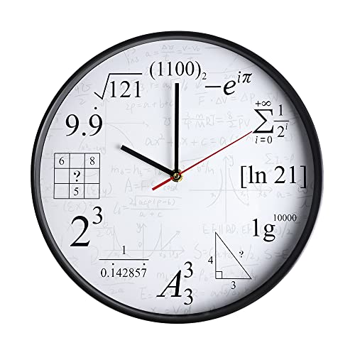 HUOMAQFAN Wanduhr, 12 Zoll Nicht haftende stille Quarz-Mathe-Gleichung dekorative Uhren, lustige mathematische Formeln Uhr für Haus Schule Büro, batteriebetrieben von HUOMAQFAN