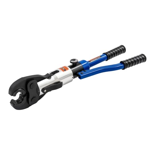 HUOMMGS 10 T Hydraulische Crimpzange 60mm Manuelle Hydraulikzange Professionell Hydraulische Presszange Stahl Kabelschuhzange mit 5 V Formen Matrizen Upgraded Crimpzange für Kupferrohre (Blau) von HUOMMGS