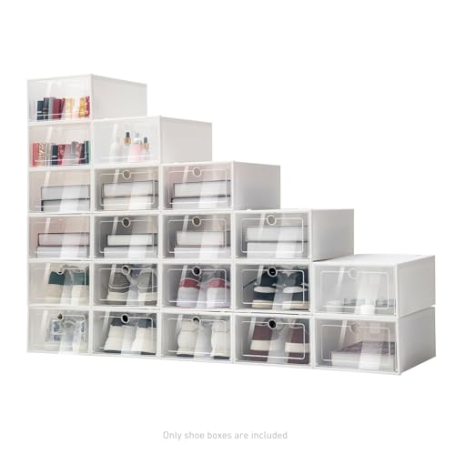 HUOMMGS 20er Faltbar Schuhboxen Stapelbar Schuhaufbewahrung Transparent Schuhbox Freistehend Schuhorganizer Upgraded Schuhschrank Kunststoff Schuhregal Modern Schlicht Schuhboxen mit Belüftungsöffnung HUOMMGS 20er Faltbar Schuhboxen Stapelbar Schuhaufbewahrung Transparent Schuhbox Freistehend Schuhorganizer Upgraded Schuhschrank Kunststoff Schuhregal Modern Schlicht Schuhboxen mit Belüftungsöffnung von HUOMMGS