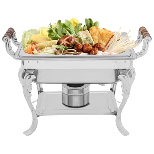 HUOMMGS 4L Chafing Dish Buffet Set Edelstahl Warmhaltebehälter 1pcs Europäisch Speisewärmer Buffet Set mit Deckel Rechteckig Mahlzeit Chafing mit 1 x Brennstoffkanister für Catering, Buffet und Party von HUOMMGS