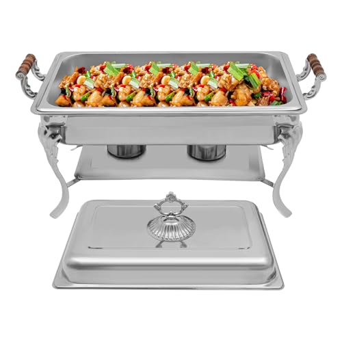 HUOMMGS Chafing Dish Buffet Set 9L Europäisch Edelstahl Warmhaltebehälter mit Deckel Rechteckig Mahlzeit Chafing 1pcs Speisewärmer Buffet Set mit 2 Alkoholbrennstoffdosen für Catering, Buffet und Part von HUOMMGS