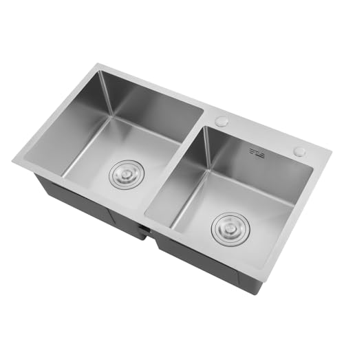 HUOMMGS Doppelspüle Unterbau Spülbecken Edelstahl Küchen Spüle 78 x 43cm Upgraded Hausspüle Modern Silber Spülbecken Arbeitsplatz-Küchenspüle mit Abtropfkorb und 2 Abflussfilter für Haushalten HUOMMGS Doppelspüle Unterbau Spülbecken Edelstahl Küchen Spüle 78 x 43cm Upgraded Hausspüle Modern Silber Spülbecken Arbeitsplatz-Küchenspüle mit Abtropfkorb und 2 Abflussfilter für Haushalten von HUOMMGS