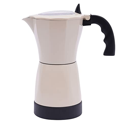 HUOMMGS Espressokocher Induktion für 6 Tassen 480W Camping Kaffeekocher 220V Mokkakanne 300ml Espressomaschine Aluminium Espressokocher mit 360° Zentralsockel Ikonische Mokkakanne (Gebrochenes Weiß) von HUOMMGS