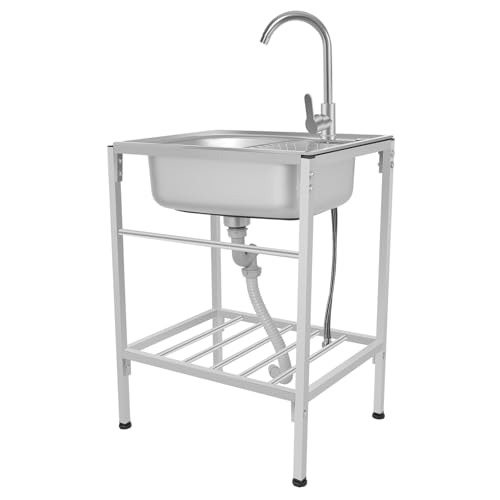 HUOMMGS Gewerbliche Spüle Freistehend Küchenspüle Höhenverstellbar Waschbecken 304 Edelstahl Waschtisch Außenbereich Spülbecken Modern Silber Spüle mit Wasserhahn und Filter für Haushalten, Restaurant HUOMMGS Gewerbliche Spüle Freistehend Küchenspüle Höhenverstellbar Waschbecken 304 Edelstahl Waschtisch Außenbereich Spülbecken Modern Silber Spüle mit Wasserhahn und Filter für Haushalten, Restaurant von HUOMMGS